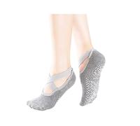 Meiyea 1 Pair Yoga Socks for Women Non-Slip Grips & Straps, Ideal for Pilates, Pure Barre, Ballet, Dance, Barefoot Workout -Grey