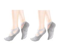 Meiyea 2 Pair Yoga Socks for Women Non-Slip Grips & Straps, Ideal for Pilates, Pure Barre, Ballet, Dance, Barefoot Workout -Grey