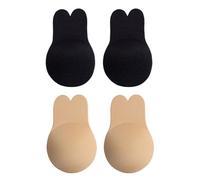 Meiyea 2 Pairs Invisible Rabbit Ear Bras - Reusable Adhesive Push Up Nipple Covers, Strapless Silicone Bra Cups for Camisoles, Backless Dresses, Wedding Gowns & Daily Wear-L