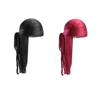 Meiyea 2 PCS Long Tail Durag, Unisex Silk Durag 360 Waves Headwraps Wide Straps Pirate Hair Loss Chemo Cap Bandana Turban Hat for Women and Men Hip-hop