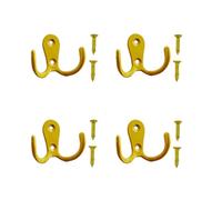 Meiyea 4 Pcs Double Forked Robe Hooks,Wall Mounted Clothes Hanger,Suitable For Vintage Metal Hangers in Bathrooms and Bedrooms,With 8 Screws-Yellow