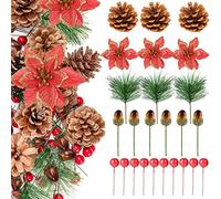 MEIYIFAN 156Pcs Christmas Wreath Making Supplies,Christmas Wreath Accessories Set,Artificial Holly Berries Natural Pine Cones,Xmas Wreath Making Kit for Christmas Trees Garlands Crafts