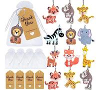 MEIYIFAN 18 Sets Animal Party Favors with Drawstring Gifts Bags and THANK YOU Kraft Tags, Cartoon Cute Animal Keychain,Party Gifts for Children Birthday Party Bag Fillers
