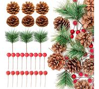 MEIYIFAN 240Pcs Christmas Wreath Making Decoration,Christmas Wreath Accessories Set,Artificial Holly Berries Natural Pine Cones for Christmas Tree Home Party DIY Crafts Gift