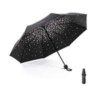Meiyijia Compact and Foldable Umbrella, UV Protection, Portable Voy, Lady Umbrella - Black - Cherry Blossom - Unfolds 96 cm, 96cm