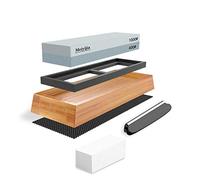 Meiyijia Knife Sharpener, Premium 2-in-1 Whetstone Waterstone, 400/1000 Grit, Non-Slip Bamboo Base, Angle Guide, Flattening Stone