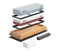 Meiyijia Knife Sharpener, Premium 2-in-1 Whetstone Waterstone Kit, 4 Grits, Non-Slip Bamboo Base, Angle Guide, Repairing Stone, for Kitchen Knives, Pocket Knife etc.