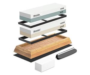 Meiyijia - Sharpening Stone, Premium Whetstone Waterstone Knife Sharpener Kit, Non-Slip Bamboo Base,2 Side Grit