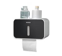 Meiyijia Wall-Mounted Toilet Paper Holder with Storage Shelf, Self-Adhesive No Drilling: Bath Installations with Waterproof and Dustproof (Black)