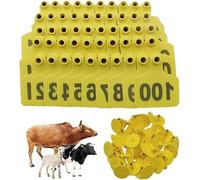 MEIYIYA Ear Tags for Cattle, 001-100-200-300-400-500-600-700-800-900-1000 numbers Plastic Livestock Ear tag, Cow Ear Tags for Personalized Marking Animal tag Yellow 001-100