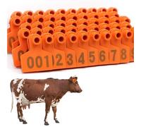 MEIYIYA Ear Tags for Cattle, 001-100-200-300-400-500-600-700-800-900-1000 numbers Plastic Livestock Ear tag, Cow Ear Tags for Personalized Marking Animal tag Orange 001-100