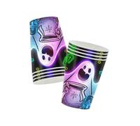 MeiyiZheng 12pcs Neon Halloween Party Cups,Spooky Glow Cups with Cute Ghost Design for Minecraft Table Cloth,Halloween Party Tableware(9 oz)
