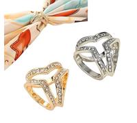 MeiyiZheng 2 Pcs Scarf Buckle Three-Rings Rhinestone Silk Scarves Clip Ladies Girls Fashion Scarf Clasp Clip for Clothing Scarf Shawl