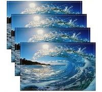 meiyoeat Japanese Wave Placemats Set of 4 18"x12" Kids Ocean Wave Table Place Mats for Boys Girls Teens Sunset Placemat for Kitchen Dining Table Decor Indoor Outdoor Sea Waves