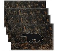 meiyoeat Rustic Bear Placemat for Kitchen Dining Table Decor Indoor Outdoor,Wildlife Hunting Cabin Lodge Table Place Mats,Kids Boys Girls,Wild Animal Bear Placemats Set of 4,Western
