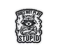 MEIYSTICK Does Not Play Well with Stupid Hook and Loop Embroidery Patches for Backpacks Hats Vest Dog Harness Bags, Raccoon Size 3" Tactical Applique Patch for Clothes, Sarcastic Embroidery Patches