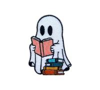 MEIYSTICK Ghost Reading Book Embroidery Patches for Clothes Backpacks Hats Jeans Bags, Funny Ghost Size 3" Iron On Patch or Sew On Patches, Book Readers Applique Embroidery Patches