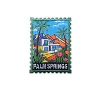 MEIYSTICK Palm Springs California Stamp Patch 3" Aesthetic Travel Souvenir | Patches for Clothes Backpacks Hats Jeans Bags, Iron On/Sew On Embroidery Patch, Vintage Landmark Gift for Traveler Adventurer