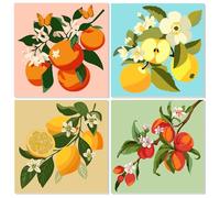 MEIYUDA 4 Pack Paint by Numbers for Children with Frame Fruit, DIY Canvas Oil Painting Kit Kids Ages 4-8-12, Arts and Crafts Drawing Paintwork for Home Wall Decor 20x20cm