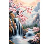 MEIYUDA 5D Diamond Art Painting Kits Adults Waterfalls and Flowers, DIY Round Full Drill Diamond Painting Art Kit for Adults Kids Beginners, Crystal Art Diamond Painting for Home Wall Decor 30x40cm
