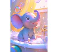 MEIYUDA 5D DIY Diamond Painting Art Kits Adult Cartoon Elephant, Diamond Painting Kit for Adults Beginners Kids Crystal Art Full Round Drill Diamond Painting, Diamond Art Home Wall Decor 30x40cm