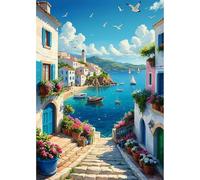 MEIYUDA 5D DIY Diamond Painting Art Kits Adult Romantic Town, Diamond Painting Kit for Adults Beginners Kids Seaside, Crystal Art Full Round Drill, Diamond Art Cross Stitch Home Wall Decor 30x40cm