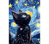 MEIYUDA 5D DIY Diamond Painting Art Kits Adult Starry Night Cat, Diamond Painting Kit for Adults Beginners Kids Crystal Art Full Round Drill, Diamond Art Cross Stitch Home Wall Decor 30x40cm