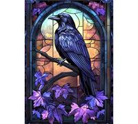 MEIYUDA Crow Diamond Painting Kits for Adults, 5D Crow Stained Glass Diamond Painting Kits for Beginners, DIY Full Drill Crystal Craft Kits for Home Wall Decor and Relaxation Gem Arts 12x16in