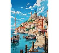 MEIYUDA Diamond Art Port of Marseille Diamond Painting Kits Adults, 5D Diamond Art for Adults Beginners Kids DIY Diamond Painting Kits, Crystal Art Home Wall Decor 30x40cm