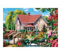 MEIYUDA Diamond Painting - Red House River Scene with Swans, DIY Gem Crystal Art Kit for Home Wall Decor, 40x30cm