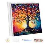 MEIYUDA DIY Paint by Numbers for Adults with Frame Colorful Tree of Life, Arts and Crafts Kit for Adults Beginner, Paint by Numbers Acrylic Pigment Drawing for Home Wall Decor 30x30cm(Gift Box)