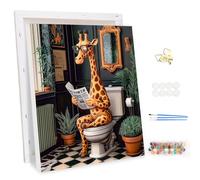 MEIYUDA DIY Paint by Numbers for Adults with Frame Cute Giraffe in the Toilet, Arts and Crafts Kit for Adults Beginner Drawing Paintwork for Home Wall Decor 30x40cm
