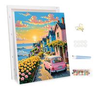 MEIYUDA DIY Paint by Numbers for Adults with Frame Landscape Car, Paint by Numbers Kits, Paint by Numbers for Adults Arts and Crafts for Beginner Acrylic Pigment Drawing Paintwork Wall Art 30x40cm