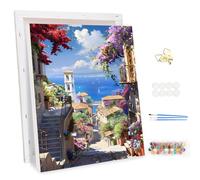 MEIYUDA DIY Paint by Numbers for Adults with Frame Street Scenery, Stairs to The Sea Paint by Numbers Kits, Arts and Crafts for Beginner Acrylic Pigment Drawing Paintwork Wall Art 30x40cm