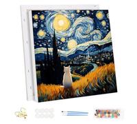 MEIYUDA DIY Paint by Numbers for Adults with Frame Van Gogh Starry Night Cat, Paint by Numbers Kits, Paint by Numbers Arts and Crafts for Beginner Acrylic Pigment Drawing Paintwork Wall Art 30x30cm
