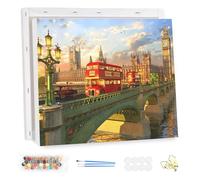 MEIYUDA DIY Paint by Numbers for Adults with Frame Westminster Bridge, Paint by Numbers Kits Buses, Paint by Numbers for Adults Acrylic Pigment Drawing Paintwork Wall Art 40x30cm