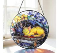 MEIYUDA Dragon Stained Glass Window Hanging Suncatcher, Book Double Side Glass Panel Sun Catchers for Windows, Hanging Suncatcher Handmade Decor Birthday Gifts for Women, Men, Mom and Lovers 20x20cm