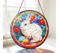MEIYUDA Easter Stained Glass Window Hanging Suncatcher, 20x20cm Double Side Glass Panel Sun Catchers for Windows, Hanging Suncatcher Handmade Decor Birthday Gifts for Women, Men, Mom and Lovers