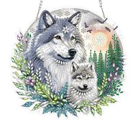 MEIYUDA Hanging 5D Diamond Art Kits Adults Wolf Family, DIY Diamond Painting Art Kit for Beginners Suncatcher, Home Wall Decor Arts and Craft Kits for Adults Kids