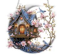 MEIYUDA Hanging Diamond Art Kits Adults House on the Moon, Special Shaped Crystal Rhinestone Suncatcher, 5D Diamond Art for Adults Beginners Kids DIY Kits, Window Hanging Ornament
