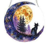 MEIYUDA Hanging Diamond Art Kits Adults The Cat on Moon, Special Shaped Crystal Rhinestone Suncatcher, 5D Diamond Painting Kits for Adults Kids, DIY Gem Crystal Art Window Hanging Ornament