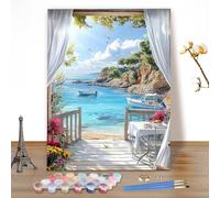 MEIYUDA Paint by Numbers for Adult Seaview, DIY Landscape Canvas Oil Painting Kit for Beginner, Acrylic Pigment Drawing Paintwork for Home Wall Decor 40x50cm(Without Frame)