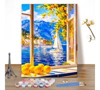 MEIYUDA Paint by Numbers for Adult Window View, Lemon DIY Canvas Oil Painting Kit for Beginner, Paint by Numbers Drawing Paintwork Home Wall Decor 40x50cm(Without Frame)