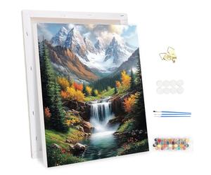 MEIYUDA Paint by Numbers for Adult with Frame Landscape, Mountain Waterfall DIY Canvas Oil Painting Kit for Beginner, Arts and Crafts Kit Acrylic Pigment Drawing Paintwork for Home Wall Decor 30x40cm
