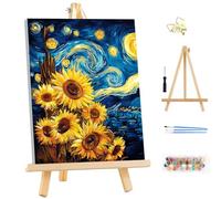 MEIYUDA Paint by Numbers for Adult with Frame Starry Night, DIY Canvas Oil Painting Kit for Beginner, Arts and Crafts Drawing Paintwork for Home Wall Decor 25x35cm