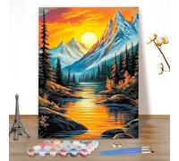 MEIYUDA Paint by Numbers Kits for Adult Mountains Landscape, DIY Canvas Oil Painting Kit for Adult or Beginner, Acrylic Pigment for Home Wall Decor 40x50cm(Without Frame)