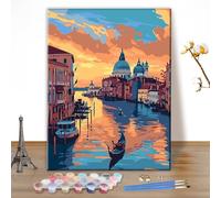 MEIYUDA Paint by Numbers Kits for Adult Night Venice, Romantic City Light DIY Canvas Oil Painting Kit for Adult Beginner, Arts and Crafts Kit Acrylic Pigment for Home Wall Decor 40x50cm(Without Frame)