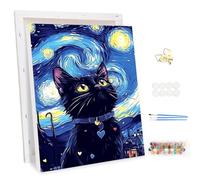 MEIYUDA Paint by Numbers Kits for Adult with Frame Black Cat, DIY Starry Night Canvas Oil Painting Kit for Adult or Beginner, Arts and Crafts Kit for Home Wall Decor 30x40cm