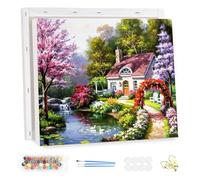 MEIYUDA Paint by Numbers Kits for Adult with Frame Cottage Garden, DIY Canvas Oil Painting Kit for Adult or Beginner, Paint by Numbers Arts and Crafts Kit Acrylic Pigment for Home Wall Decor 40x30cm