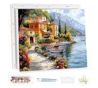 MEIYUDA Paint by Numbers Kits for Adult with Frame Lake Sea Town, DIY Canvas Oil Painting Kit for Adult or Beginner, Paint by Numbers Arts and Crafts Kit Acrylic Pigment for Home Wall Decor 40x30cm